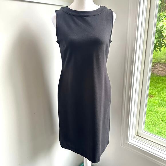 Talbots Black Shift Dress Crew Knee Length Stretch Sleeveless Sz 4P - Picture 1 of 7